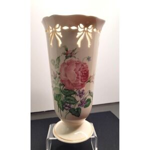 LENOX Victorian Cabbage Rose Vase w/ Gold Trim - Vintage & Gorgeous!